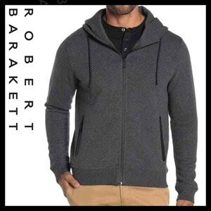 ROBERT BARAKETT Luxury Men's Montrose Ribbed Front Full-Zip Hoodie Size (XXL)